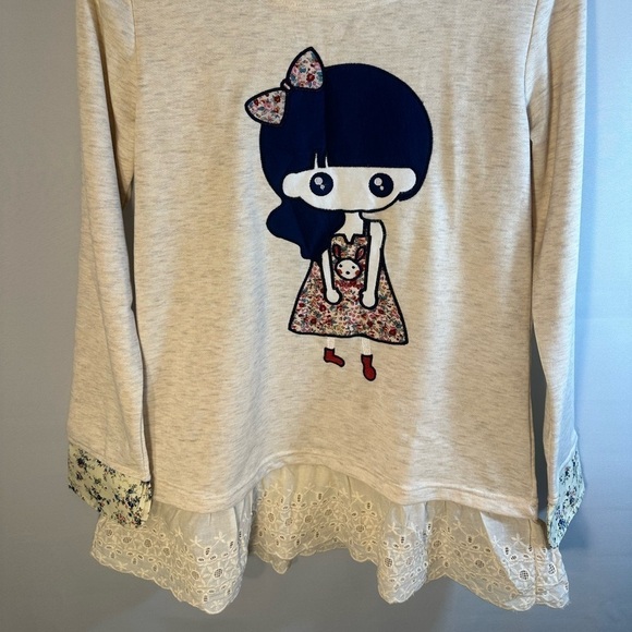 Waypoints The Hue Company Knit Lace Cream Floral Girls Long Sleeve Dress Size M - Picture 8 of 13